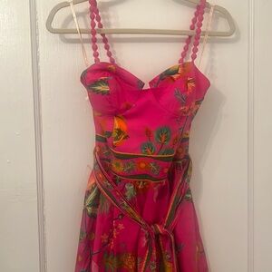 Farm Rio Pink Delicate Fruit Garden Organic Cotton Midi Dress.